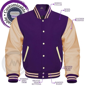 Kids Sweatshirt Varsity Jacket PURPLE/WHITE - Etsy
