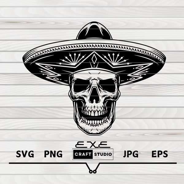 Sombrero Skull SVG, Mexican Skull Svg, Mexican Skeleton SVG, Gothic T-Shirt Svg, Day of the dead Svg, Dia de los muertos Svg