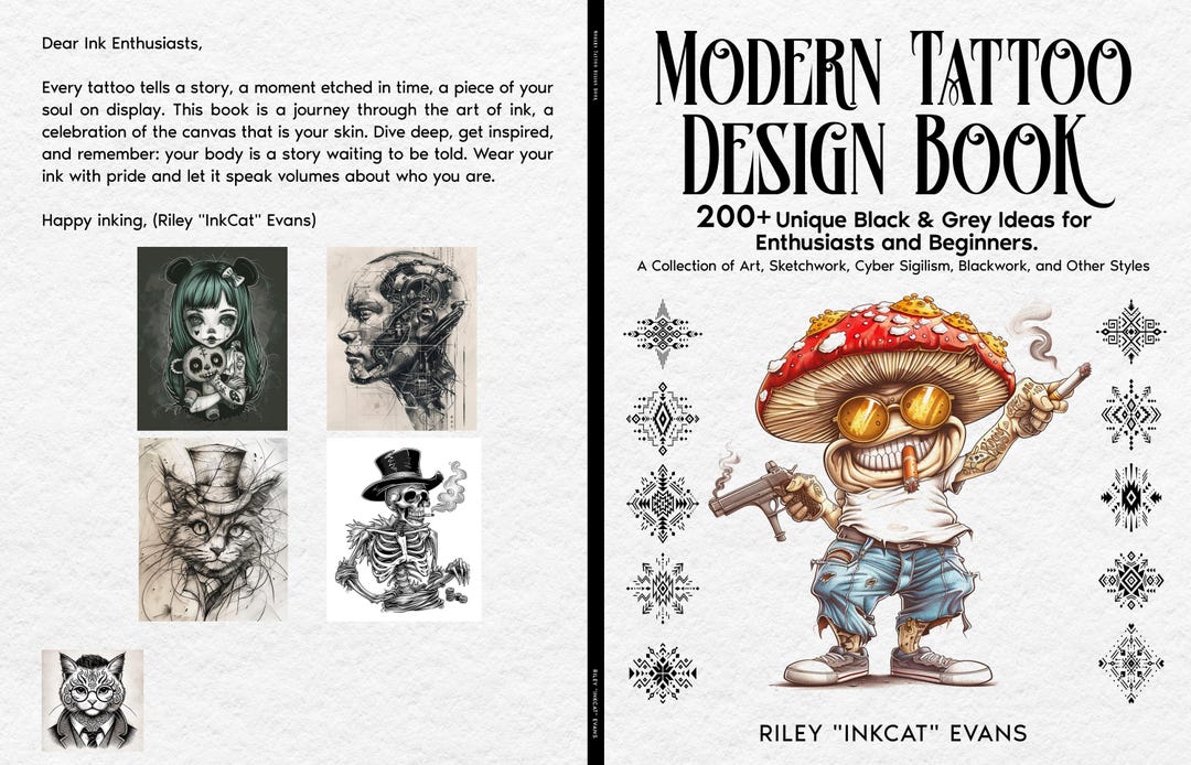 Black & Grey Tattoo Sketchbook: 200+ Flash Designs for Artists - Etsy