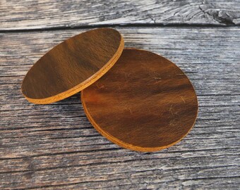 Handmade Round Leather Coasters: Brown Vintage Drink Coaster Set