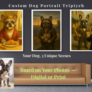 Funny Custom Dog Triptych, Personalized Pet Wall Art, Cartoon or Realistic Style, Dog Portrait Print, Gift for Dog Lovers