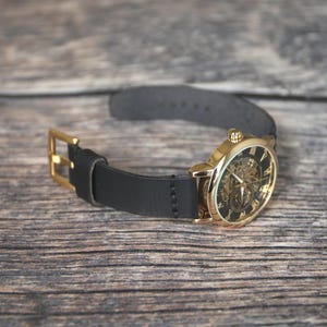 Leather watch strap 18mm 20mm 22mm 24mm Black, Full grain leather watch band Handmade