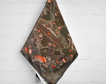 Paddenstoelbandana: vintage botanische bossjaal (22")