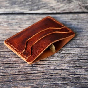 Tarjetero de cuero, Cartera minimalista de 5 bolsillos, Cartera de cuero compacta, Cartera de cuero marrón para hombre / mujer, Regalo perfecto hecho a mano