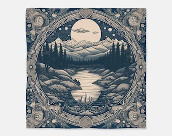 Vintage Mountain Landscape Bandana: Moonlit Forest Scarf