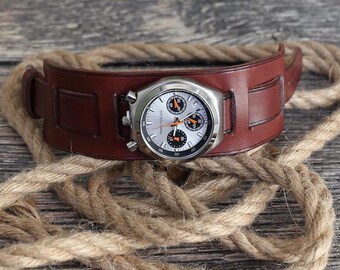 thumbnail image 2 of 22mm 24mm 26mm XL Pilot Aviator Leather Watch Strap – Military Style, Extra Strong 2 of 4