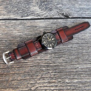 Handgefertigt BRAUN Leder Bund Uhrenarmband: Vintage Aviator Manschettenarmband