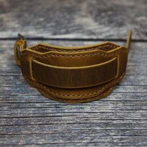 Vintage Style Leather Watch Band: Handmade Brown Stitched Cuff