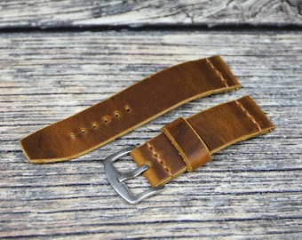 Handmade Brown Leather Watch Strap: Vintage Style, 18-24mm