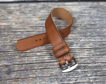 Brown Leather Watch Band 18–24mm, Full Grain Handmade Single Pass Strap