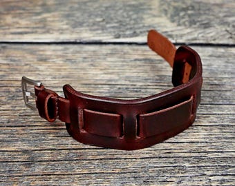Badalassi Leather Watch Strap: Vintage Aviator Cuff Watch Band 18-22mm