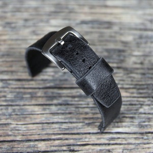 Handmade Black Full Grain Leather Watch Strap: 18mm, 20mm, 22mm, 24mm