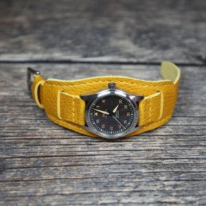 Cinturino in pelle gialla 18/20/22/24mm, cinturino fatto a mano stile militare
