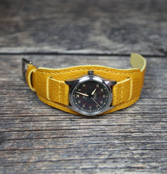 Cinturino Per Orologio In Pelle Gialla 18/20/22/24 Mm, Cinturino A - Foto 3