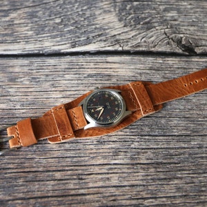 Horween Derby Leather Watch Band: Handmade Brown Bund Strap