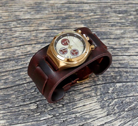 Handmade Badalassi Leather Bund Watch Strap, Vintage Aviator Cuff