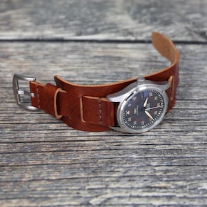 Handmade Brown Leather Bund Strap: Italian Veg Tan Cuff Watch Band