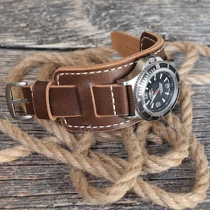 Handgefertigtes Horween Lederarmband Uhrenarmband: Aviator Military Style