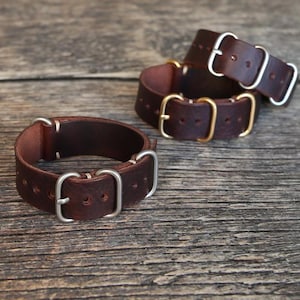 Dark Brown Leather Watch Strap: Handmade Military Style Band