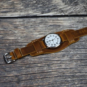 Handmade brown leather watch band 18mm 20mm 22mm 24mm 26mm Bund strap Aviator Military