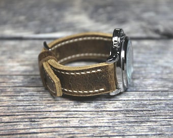 Handmade leather watch strap, 18-26mm Brown Two-piece watch band men