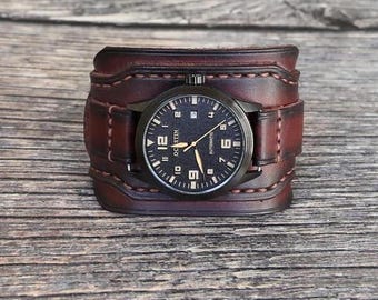 Handmade Leather Watch Strap | Brown Bund Band | 18mm, 20mm, 22mm, 24mm | Cuff Watch Band | Wrist Band Premium Pueblo Leather