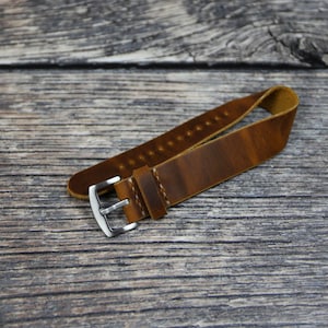 Brown leather watch strap, 18mm 20mm 22mm 24mm 26mm, One piece watch band