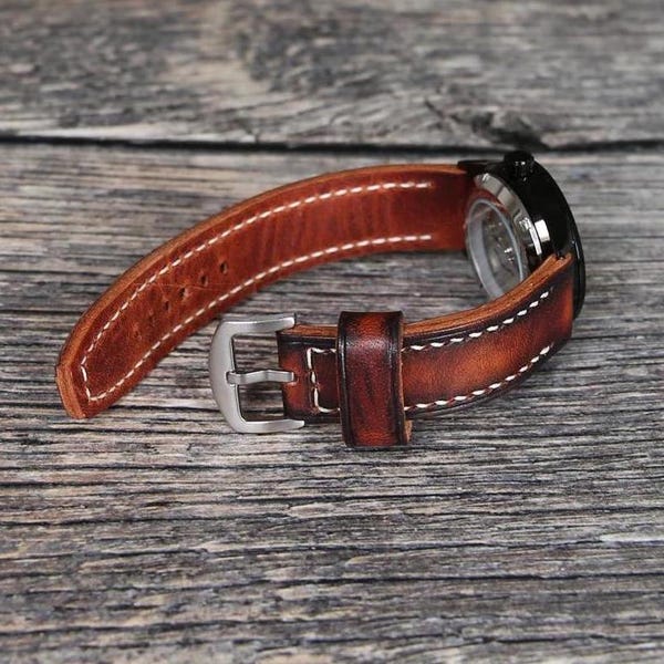 Handmade Horween Derby Leather Watch Band: Vintage Brown Full Grain Strap