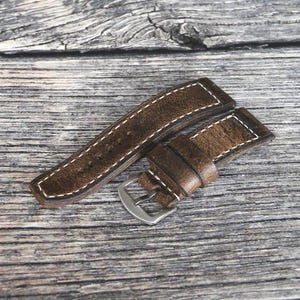 Handmade Distressed Leather Watch Strap: Vintage Brown Band