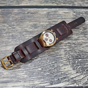 Bund Leather Watch Strap for Citizen Bullhead, 18mm‑24mm, Dark Brown Vintage Cuff Band, Handmade Statement Watch Accessory