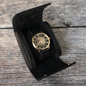 Automatic black watch with Blck leather watch strap, Watch for Men, Gift for Men, Gift for boyfriend, Birthday Gift