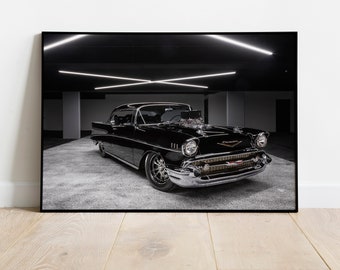 1957 シボレー、白黒クラシックカー ウォールアート、シボレー