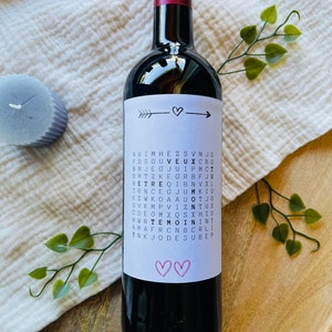 Etiquette bouteille de vin, annonce mariage, demande témoin, étiquette bouteille personnalisée, annonce mariage originale ...