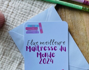 Cadeau fin d'Année scolaire, cadeau Maîtresse, Carte Cadeau, Meilleure Maîtresse, cadeau personnalisée