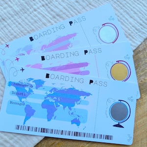 Carte à gratter billet d'avion personnalisable, Carte cadeau à gratter personnalisée, Passeport à gratter, Anniversaire, Noël