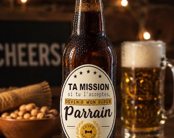 Étiquette bière personnalisée annonce Parrain – Demande parrain originale – Cadeau futur parrain – Annonce grossesse – Bouteille bière
