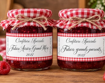 Annonce Grossesse Arrière Grand-Mère, Étiquette Pot de Confiture Personnalisée, Etiquette Autocollant Mamie, Idée Cadeau Annonce Bébé