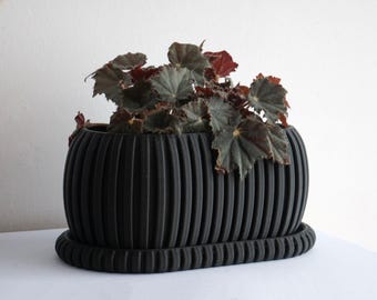 Elegante fioriera stampata in 3D con supporto – Moderno vaso nero