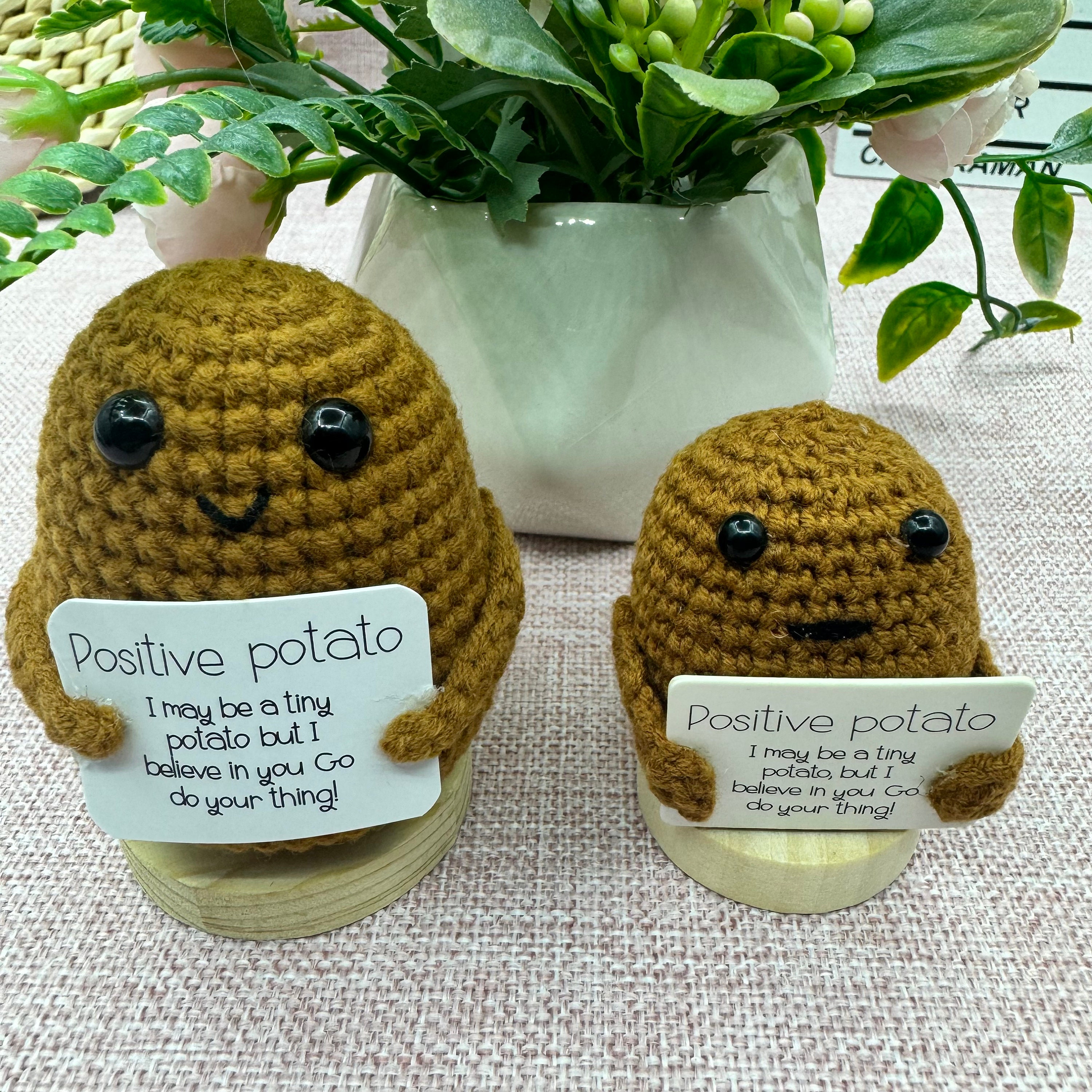 Funny Positive Potato,Cute Wool Knitting Doll with Positive Card,Positivity  Affirmation Cards,Funny Knitted Potato Doll Xmas New Year Gift Decoration 