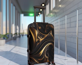 Custom Rollaway Locking Luggage | Gold Flake On Black Luggage | Paris 2024 Rolling Suitcase | France Traveler Bag | Newly Wed Travel Bag |