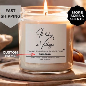 Takes A Village Personalized Candle Gift Thank You Candle Babysitter Nanny Coach Gift Appreciation Friendship Day Care Volunteer Nanny Gift