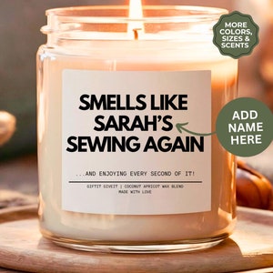 Sewing Gift She&#39;s Sewing Again Custom Candle Personalized Funny Unique Present Handmade For Sewers Seamstress Crafting For Women