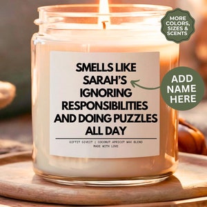 Smells Like She&#39;s Doing Another Puzzle Lovers Gifts Custom Gift for Puzzle Lovers Personalized Puzzle Christmas Birthday Gifts Candle Name