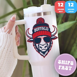 Vintage Buffalo Football 40 oz Tumbler with Handle – Retro New York Sports Fan Travel Cup – Unisex Insulated Game Day Drinkware Gift