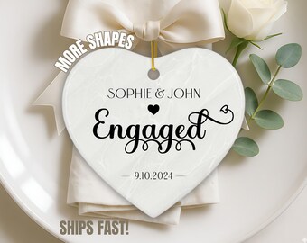 Engagement Gift | Engaged Ceramic Hanging Keepsake | Personalised Engagement Date Ornament | Newly Engaged Couple Gift