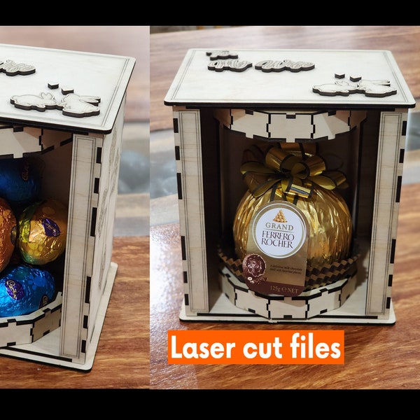 Caja de Regalo de PASCUA - Diseño Giratorio. Glowforge, svg, dxf, ai, Lightburn Laser Cut File Regalo de Pascua Exhibición de Pascua