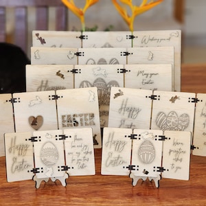 PASEN 3 PANEEL DISPLAY (5 x maten) Aanpasbare tekst (3 maten van Pasen Easel / Stand) Gift Card Display svg glowforge Laser Cut File