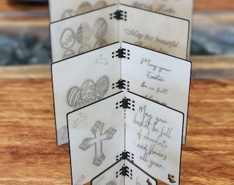 Zestaw składanych kartek WIELKANOCNYCH - składany na płasko, prezent wielkanocny, svg glowforge, etykieta na prezent wielkanocny, plik wycinany laserowo