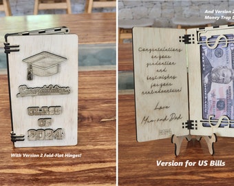Karta GRADUATION MONEY składana konstrukcja Wersja USD! Składana konstrukcja. Wersja 2 Zawiasowa konstrukcja z drzwiami na pieniądze! glowforge, svg Plik wycinany laserowo