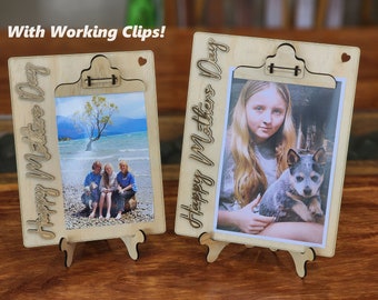 MOTHERS DAY CLIPBOARD Photo Display Gift with Working clip! - 2 x Sizes! Including Folding Easel. clipboard glowforge, svg Laser Cut File